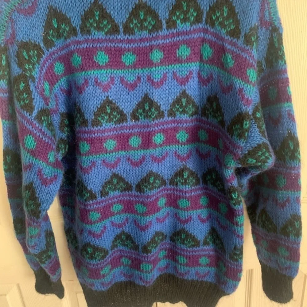 Unisex Med Mohair Acrylic Pullover Retro 90s Granny Sweater Geometric Gallagher‎